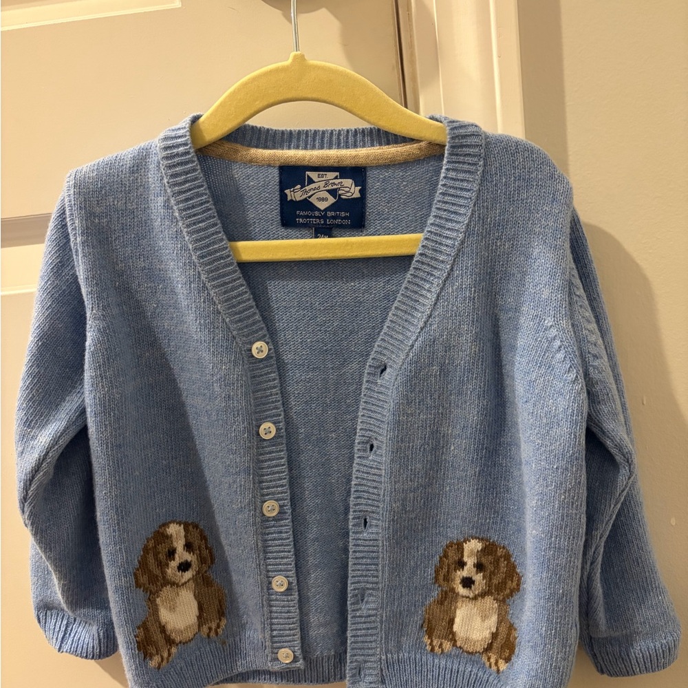 Trotters Blue Cardigan with Dog Design